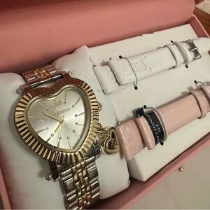 NEW Juicy Couture Gold and Silver Diamond Heart Watch w/ Charm and 2 Wrist Bands